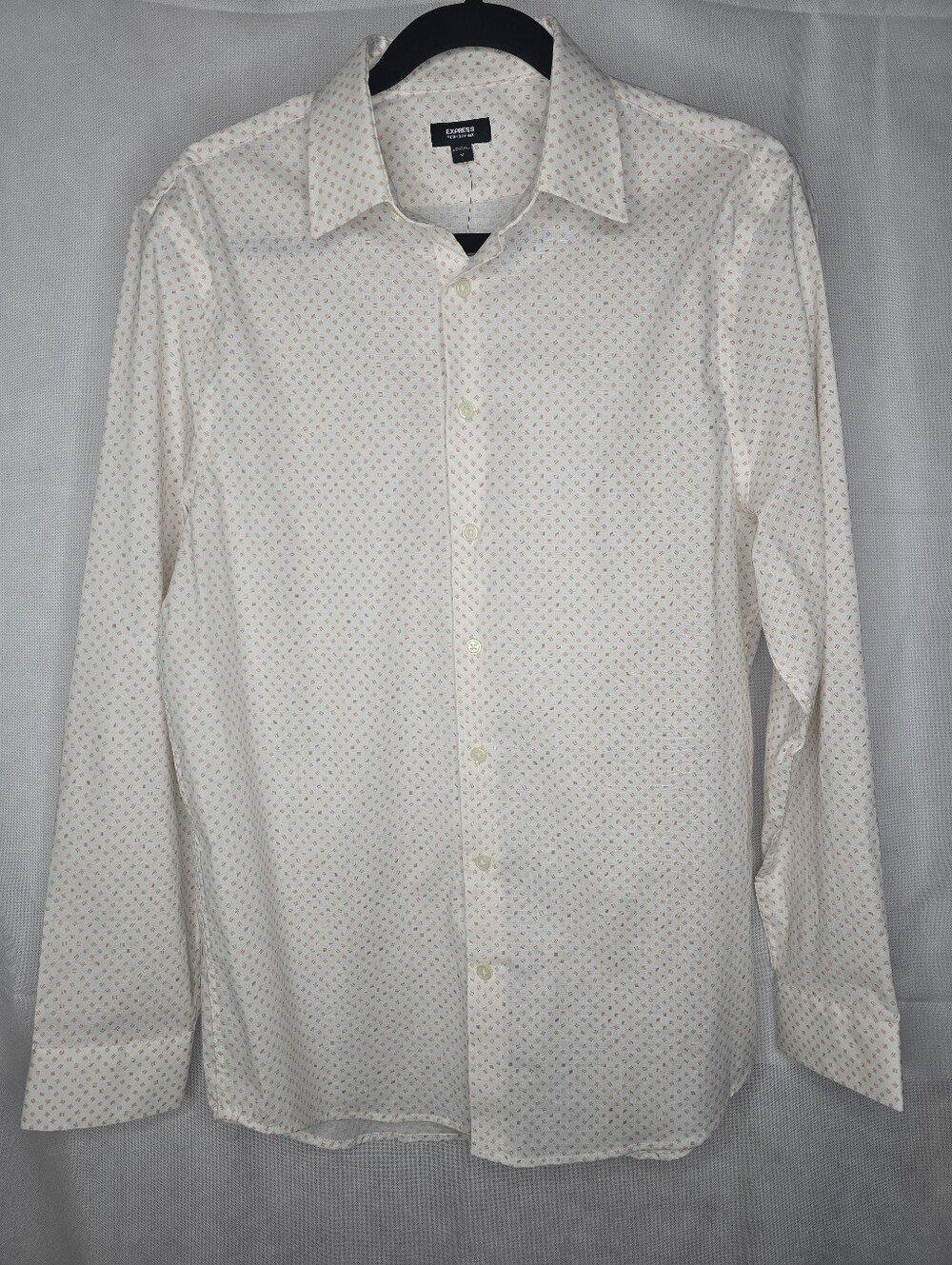 NWT Express Extra Slim 1MX Dress Shirt White Pink Geometric Classic Button-Up M